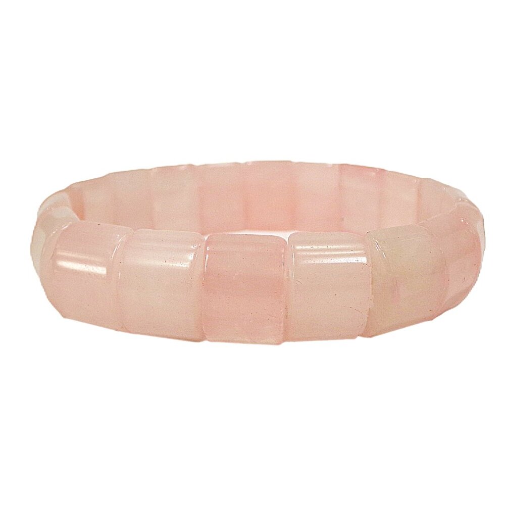 Pink rose quartz stone stretch bracelet with rectangle curved shaped stones